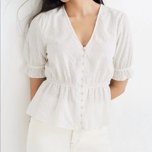 Madewell V-Neck Peplum Popover Top (White)